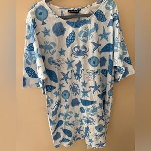 KikiSol Cover up sea life novelty print cotton made in India blue white size XL